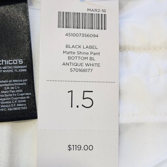 Chicos NWT Size 1.5 Black Label Matte Shine Ankle Pant Womens 10 Antique White - Picture 4 of 13